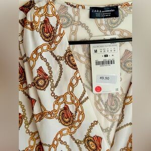ZARA Gold Chain V-Neck Bodysuit - M